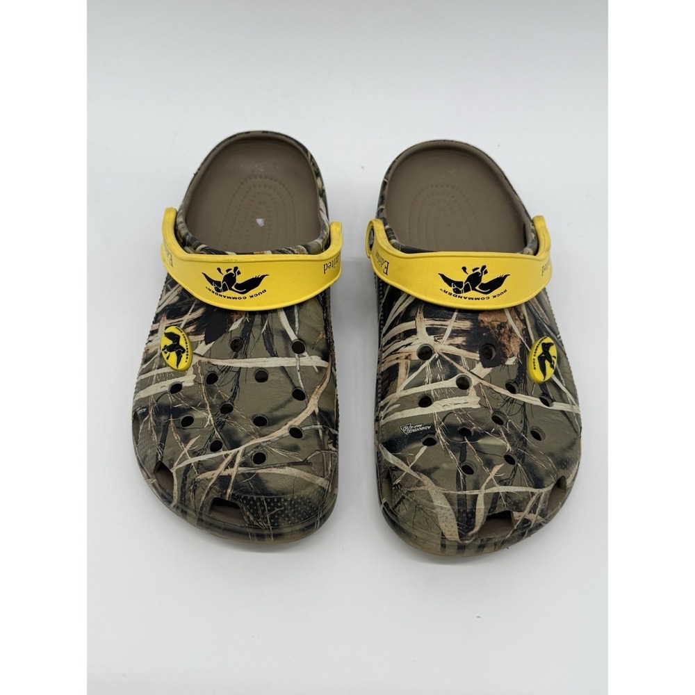 Crocs Duck Commander Camo Slides Yellow Strap Shoes Men Size 12 Outdoors Rugged